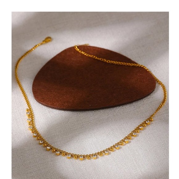 NEW 18K Gold Plated Diamond Drop Bead Link Chain Necklace - Picture 4 of 7